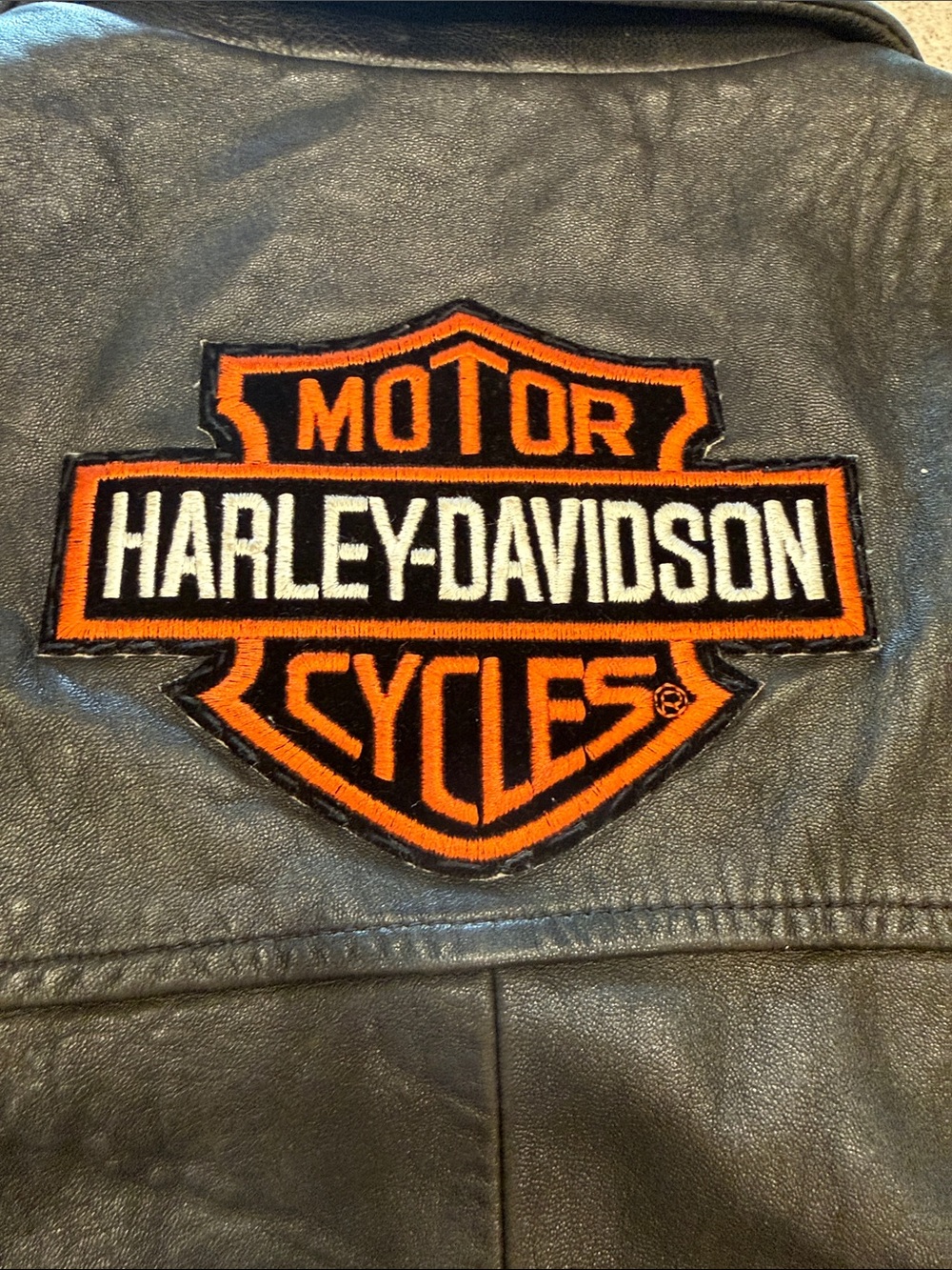 Hathaway Black soft Leather bomber Jacket customized Harley Davidson patch - Picture 12 of 13